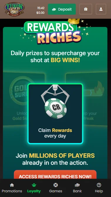 YukonGold Mobile Interface Section Loyalty Program