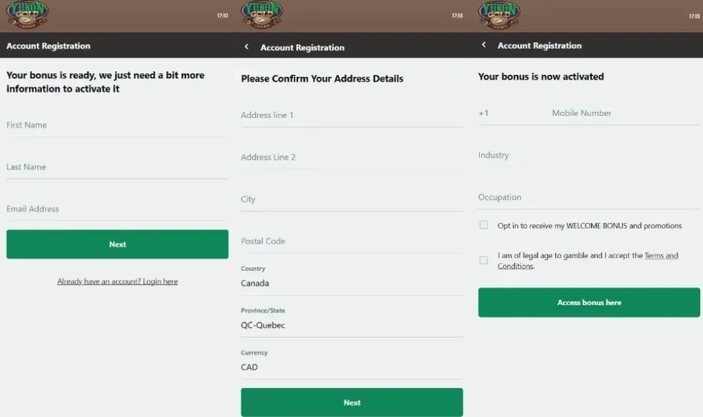Yukon Gold Casino Sign Up Steps